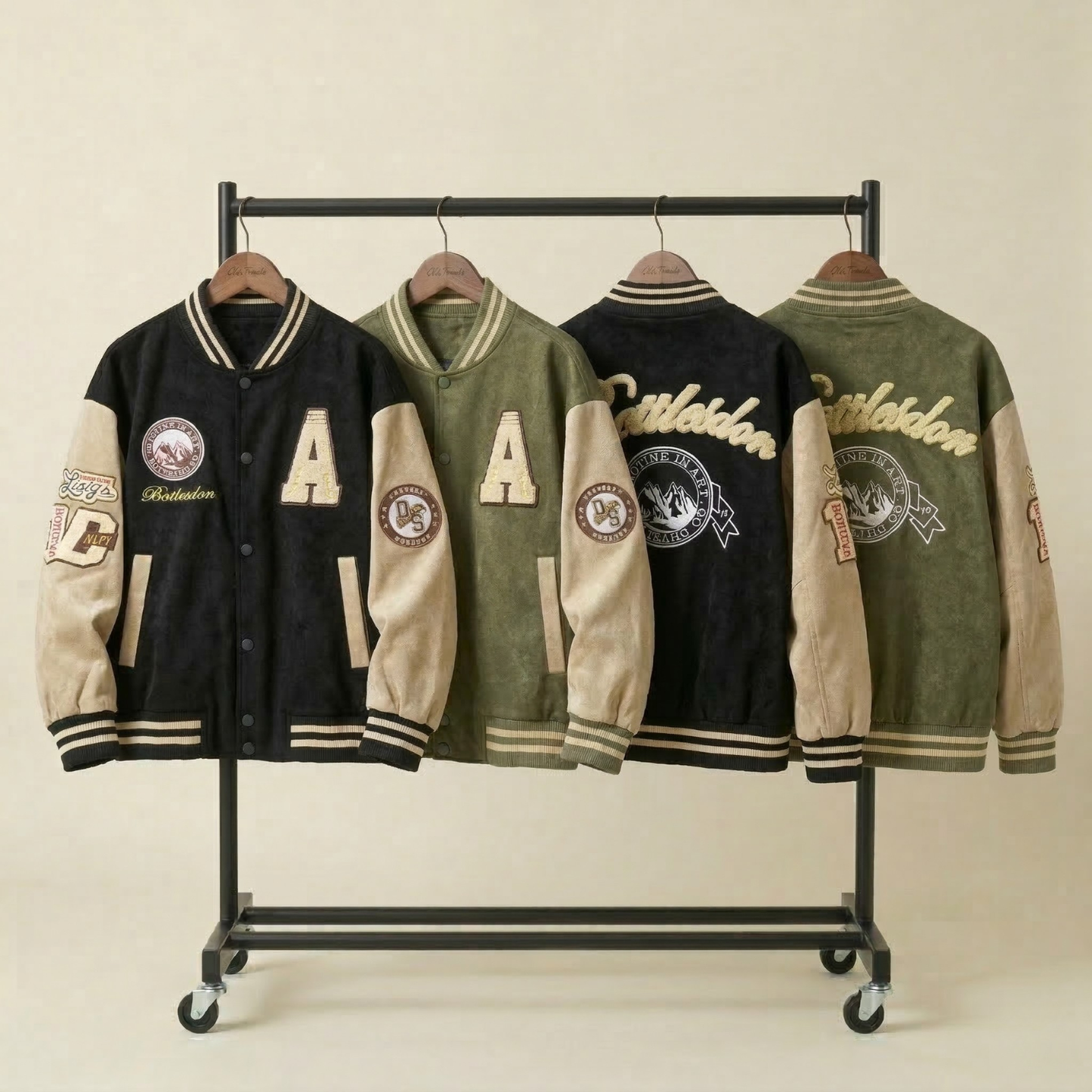 Ola Premium Kurtka Baseballowa Męska Varsity Oversize Loose Fit Czarna / Zielony
