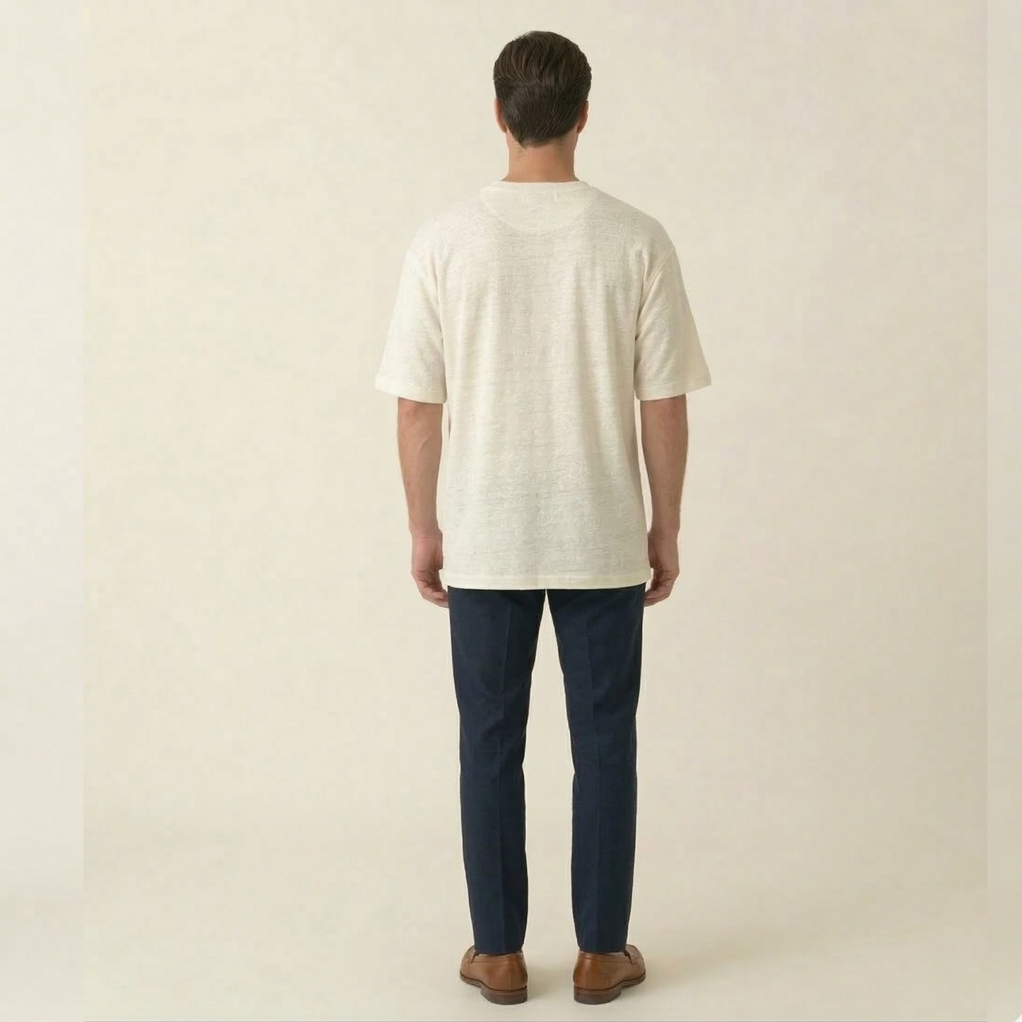 Ola Premium Lniana Koszulka Męska Henley Loose Fit Biała