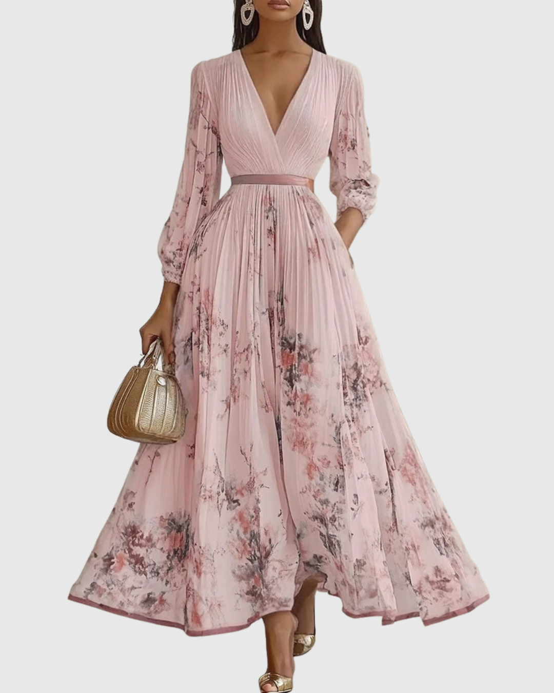 Sukienka Damska Kwiatowa Maxi | Elegancka Letnia Sukienka z Długim Rękawem