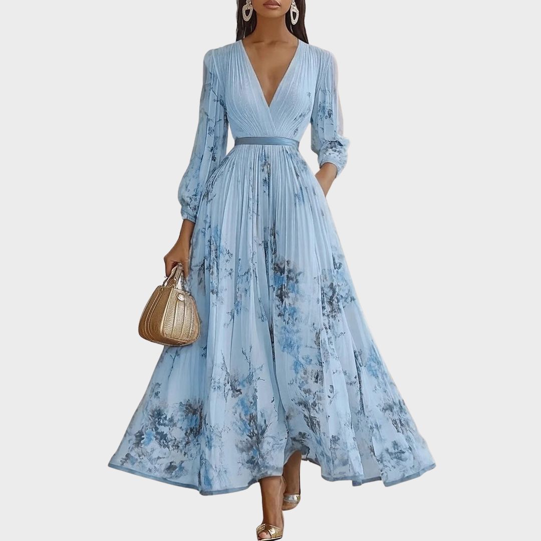Sukienka Damska Kwiatowa Maxi | Elegancka Letnia Sukienka z Długim Rękawem