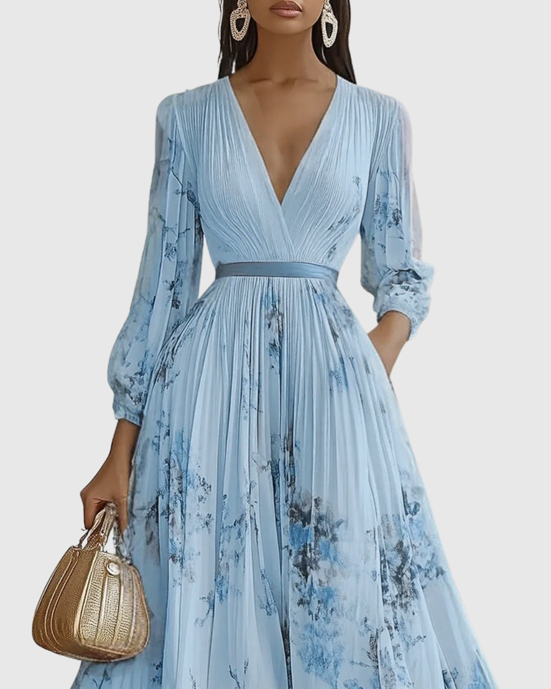 Sukienka Damska Kwiatowa Maxi | Elegancka Letnia Sukienka z Długim Rękawem