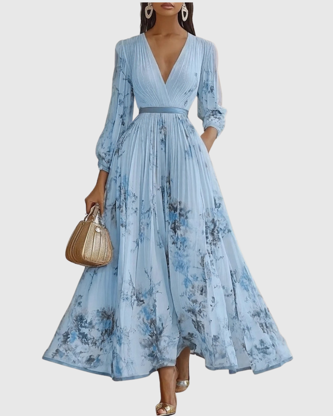 Sukienka Damska Kwiatowa Maxi | Elegancka Letnia Sukienka z Długim Rękawem