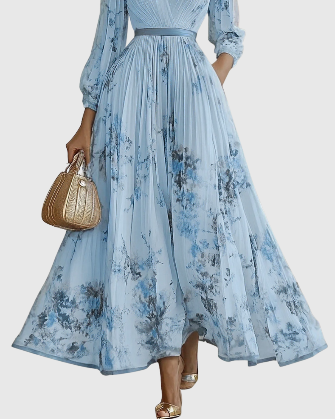 Sukienka Damska Kwiatowa Maxi | Elegancka Letnia Sukienka z Długim Rękawem