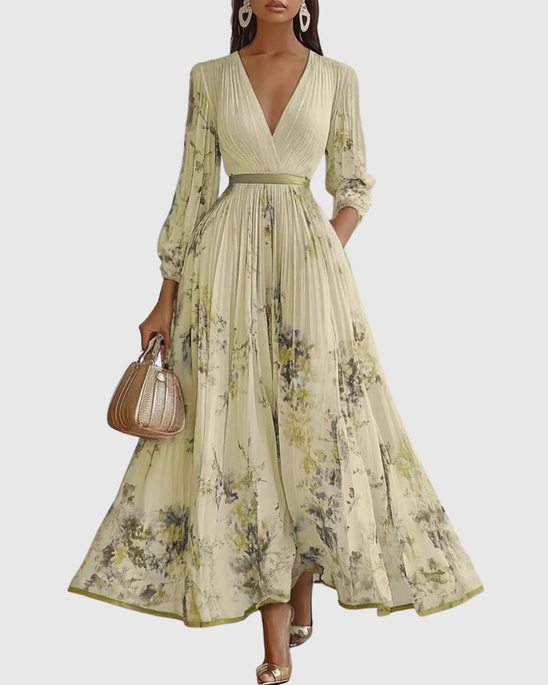 Sukienka Damska Kwiatowa Maxi | Elegancka Letnia Sukienka z Długim Rękawem