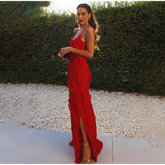 Sukienka Damska Maxi z Falbanami | Elegancka Sukienka na Wesele i Wieczór
