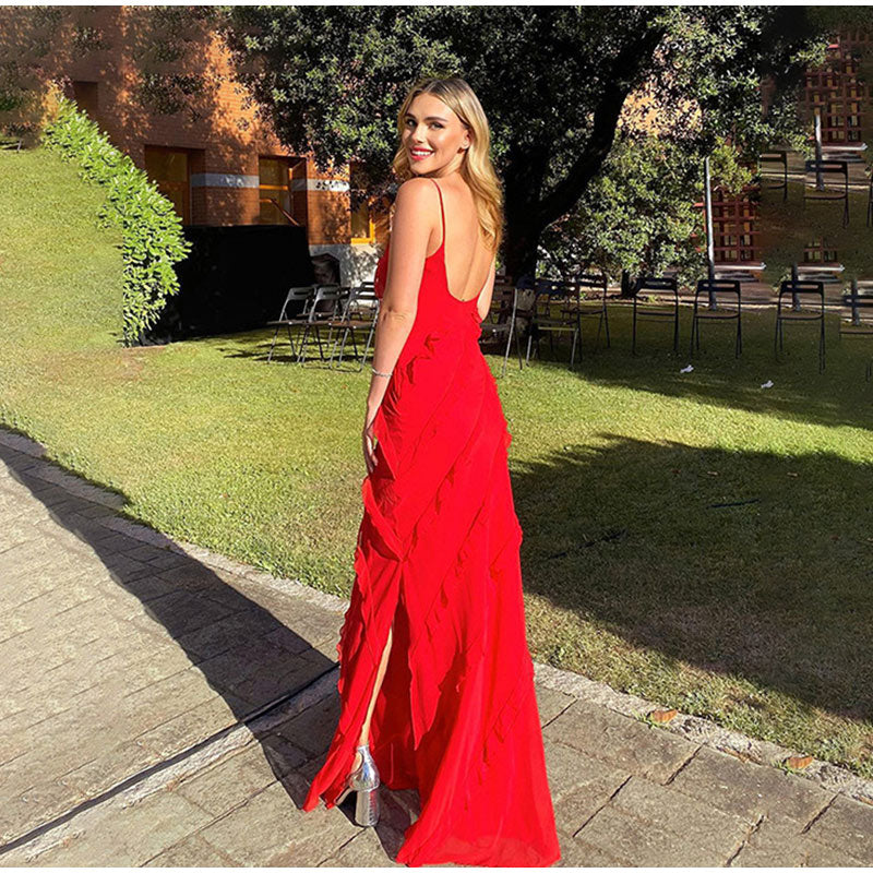 Sukienka Damska Maxi z Falbanami | Elegancka Sukienka na Wesele i Wieczór