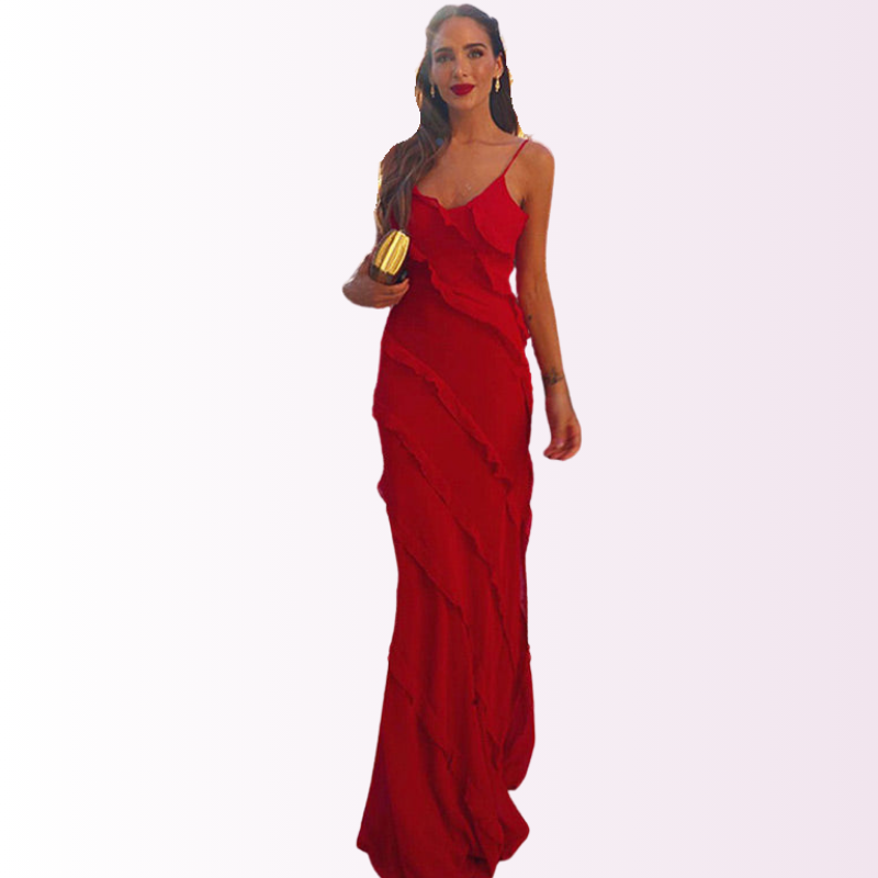 Sukienka Damska Maxi z Falbanami | Elegancka Sukienka na Wesele i Wieczór