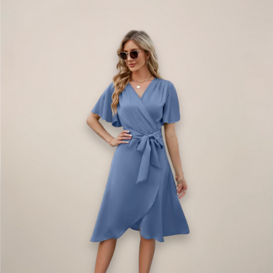 Sukienka Damska Midi z Regulowanym Wiązaniem | Elegancka Kopertowa Sukienka na Wesele lub Letnie Przyjęcia