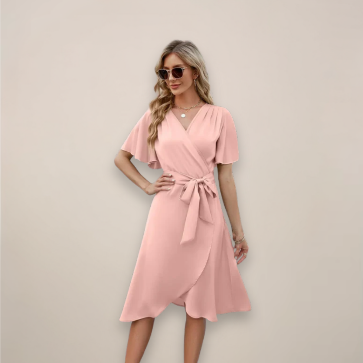 Sukienka Damska Midi z Regulowanym Wiązaniem | Elegancka Kopertowa Sukienka na Wesele lub Letnie Przyjęcia