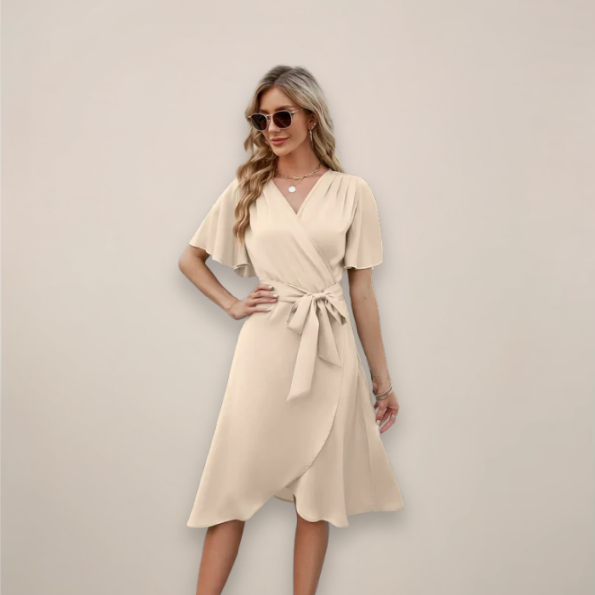 Sukienka Damska Midi z Regulowanym Wiązaniem | Elegancka Kopertowa Sukienka na Wesele lub Letnie Przyjęcia