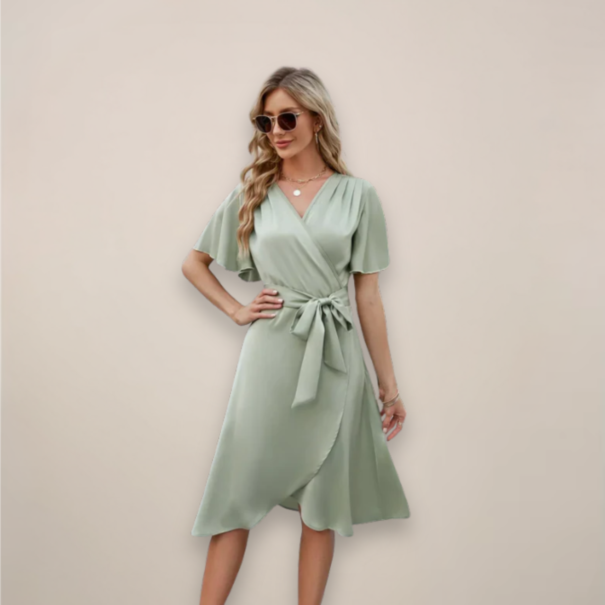Sukienka Damska Midi z Regulowanym Wiązaniem | Elegancka Kopertowa Sukienka na Wesele lub Letnie Przyjęcia