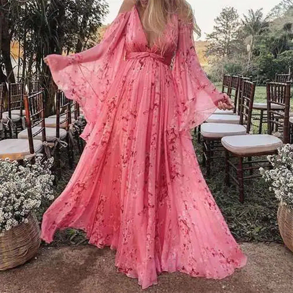 Sukienka Damska Szyfonowa Letnia | Elegancka Rozkloszowana Sukienka na Wesele