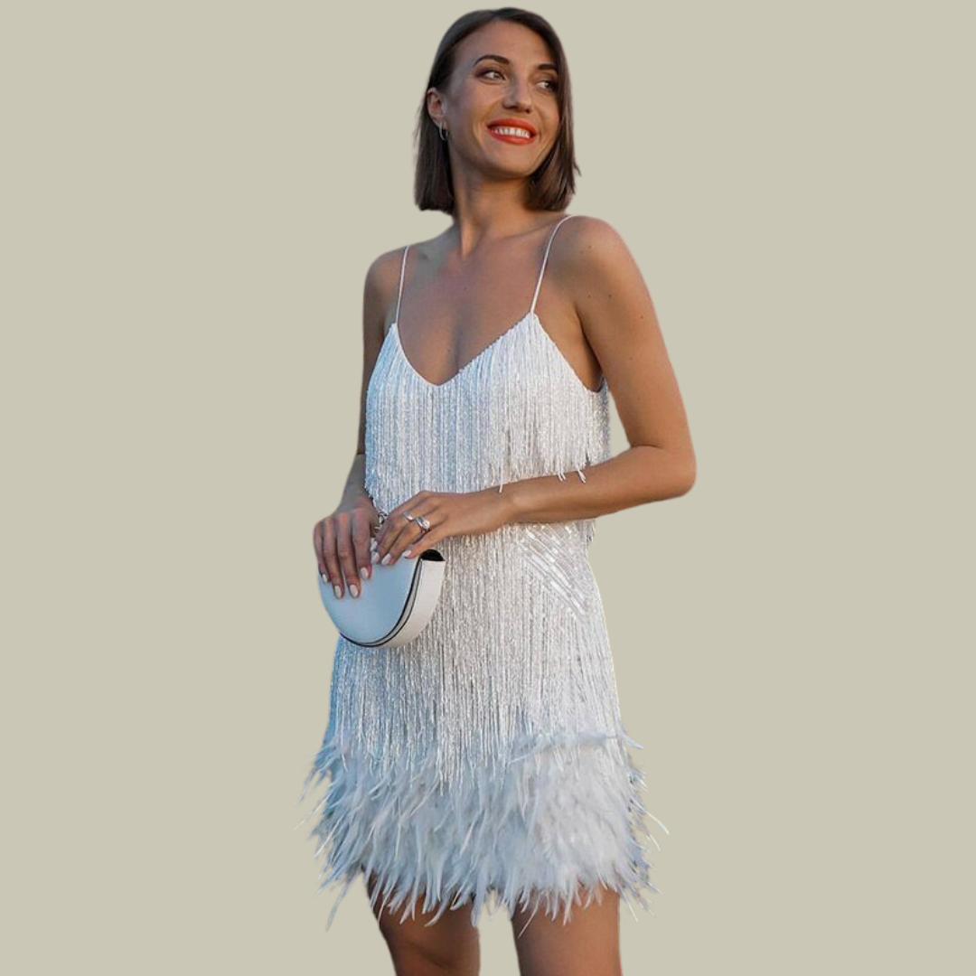 Sukienka Damska Z Piórami | Elegancka Mini Sukienka Na Wesele I Wieczorne Wyjścia
