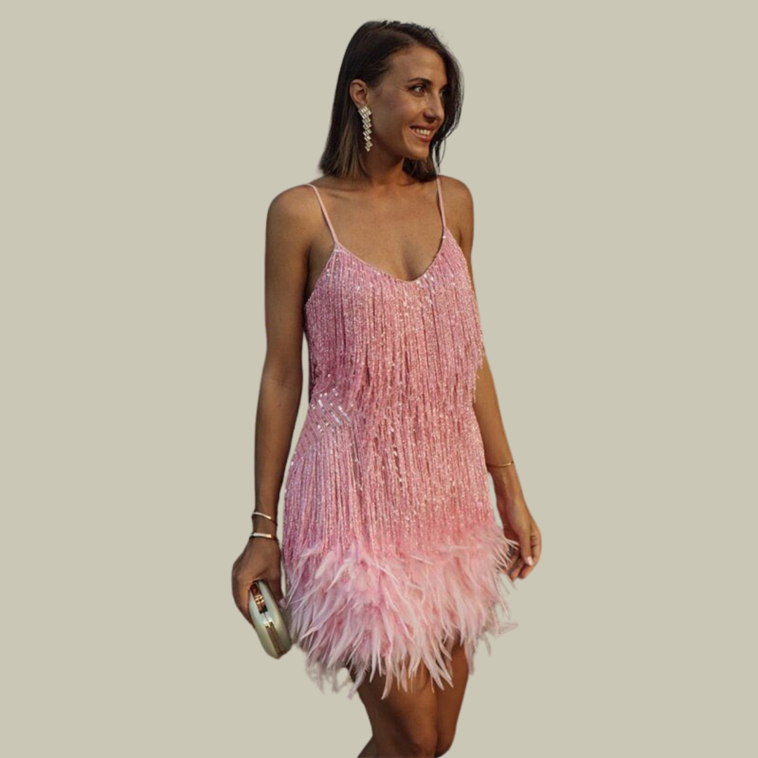 Sukienka Damska Z Piórami | Elegancka Mini Sukienka Na Wesele I Wieczorne Wyjścia