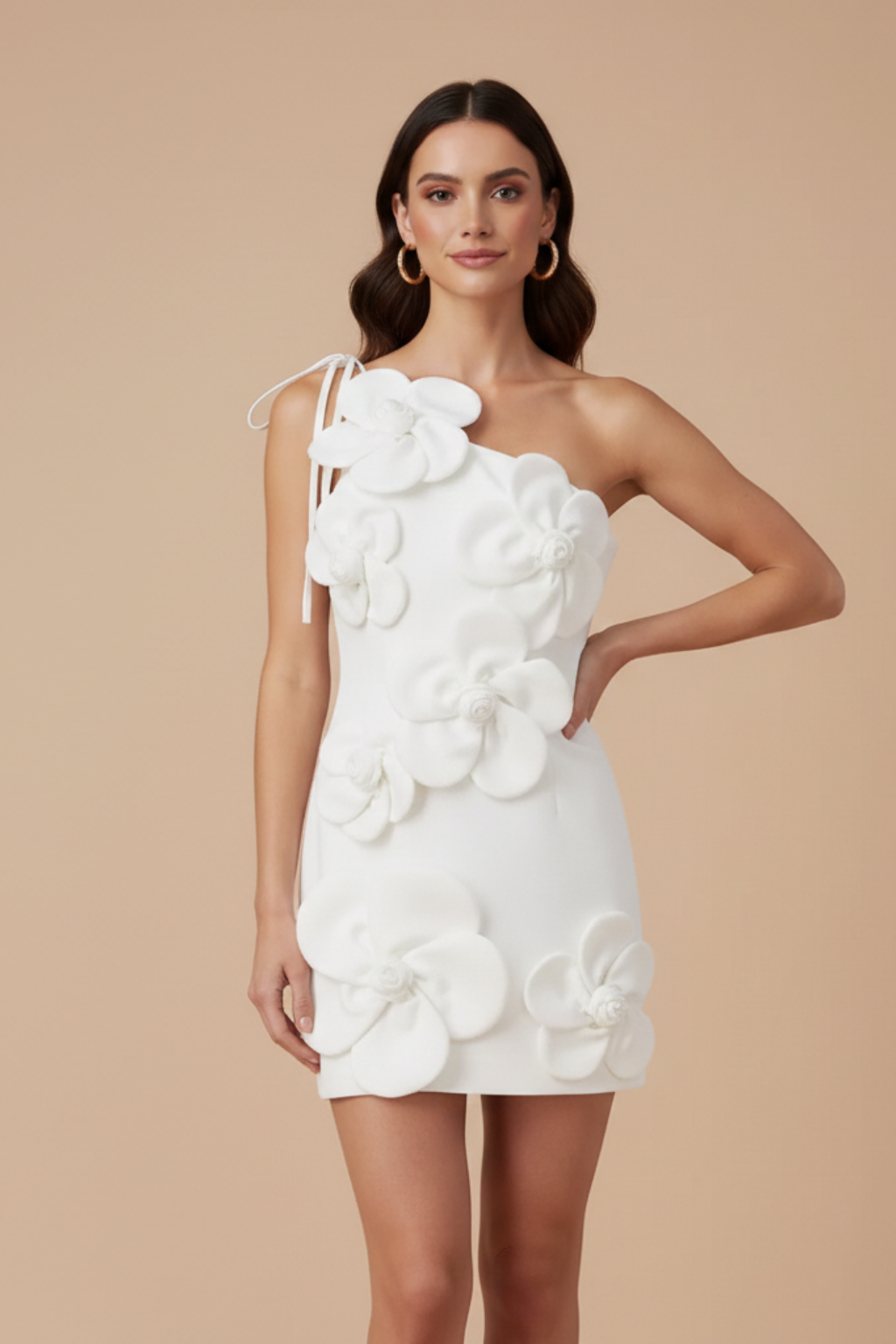 Sukienka Damska | Kwiatowa Mini Sukienka Bez Ramiączek | Elegancka 3D Aplikacja na Wesele