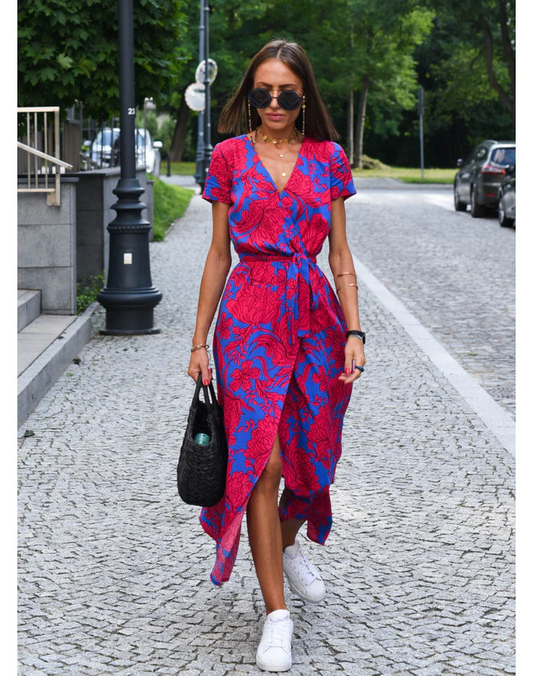 Sukienka Damska z Lekkiej Tkaniny | Elegancka Krótka Rękaw Maxi Sukienka na Wesele
