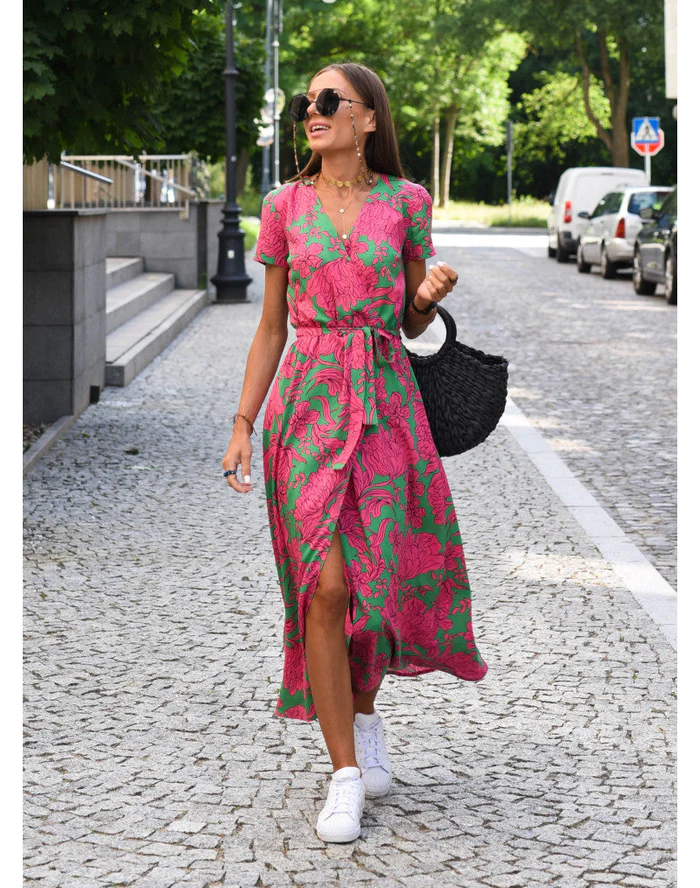 Sukienka Damska z Lekkiej Tkaniny | Elegancka Krótka Rękaw Maxi Sukienka na Wesele