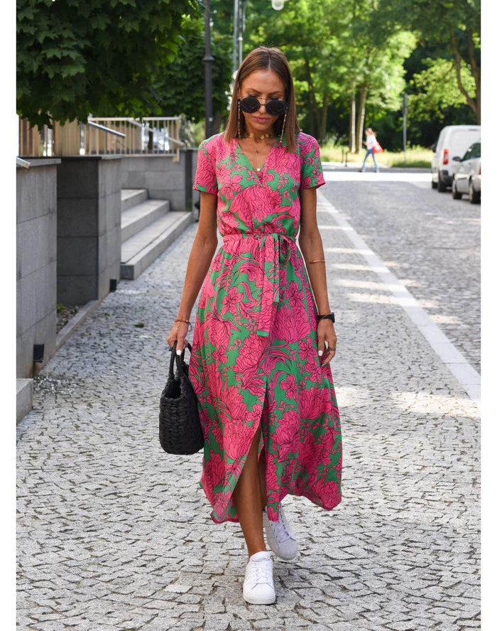 Sukienka Damska z Lekkiej Tkaniny | Elegancka Krótka Rękaw Maxi Sukienka na Wesele