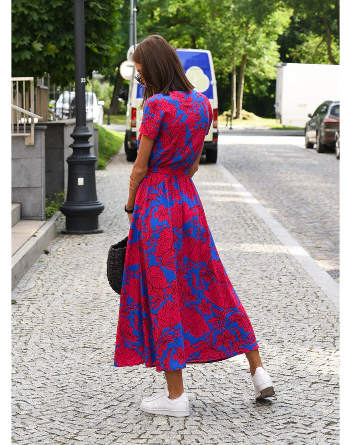 Sukienka Damska z Lekkiej Tkaniny | Elegancka Krótka Rękaw Maxi Sukienka na Wesele