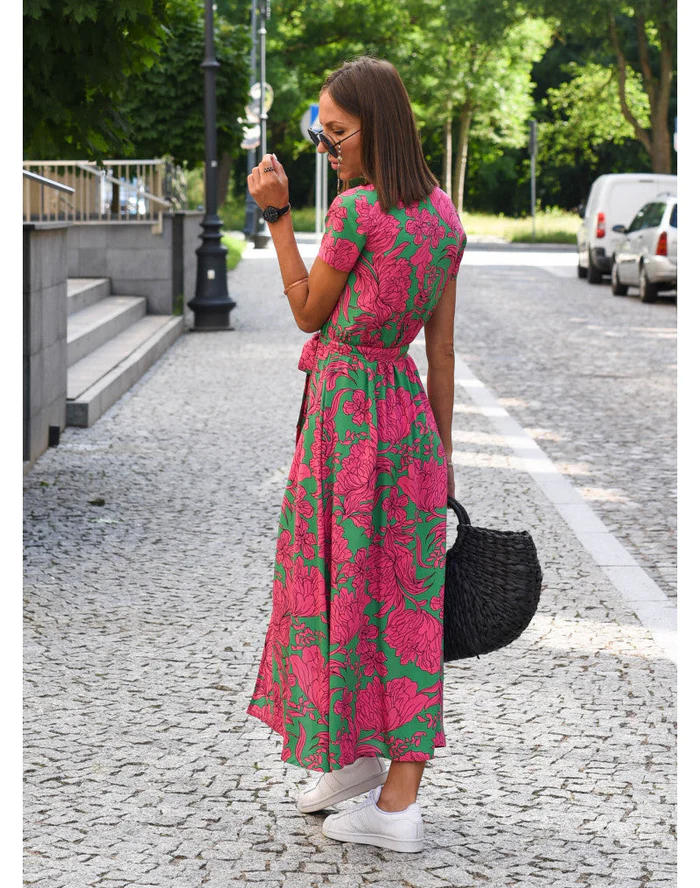Sukienka Damska z Lekkiej Tkaniny | Elegancka Krótka Rękaw Maxi Sukienka na Wesele