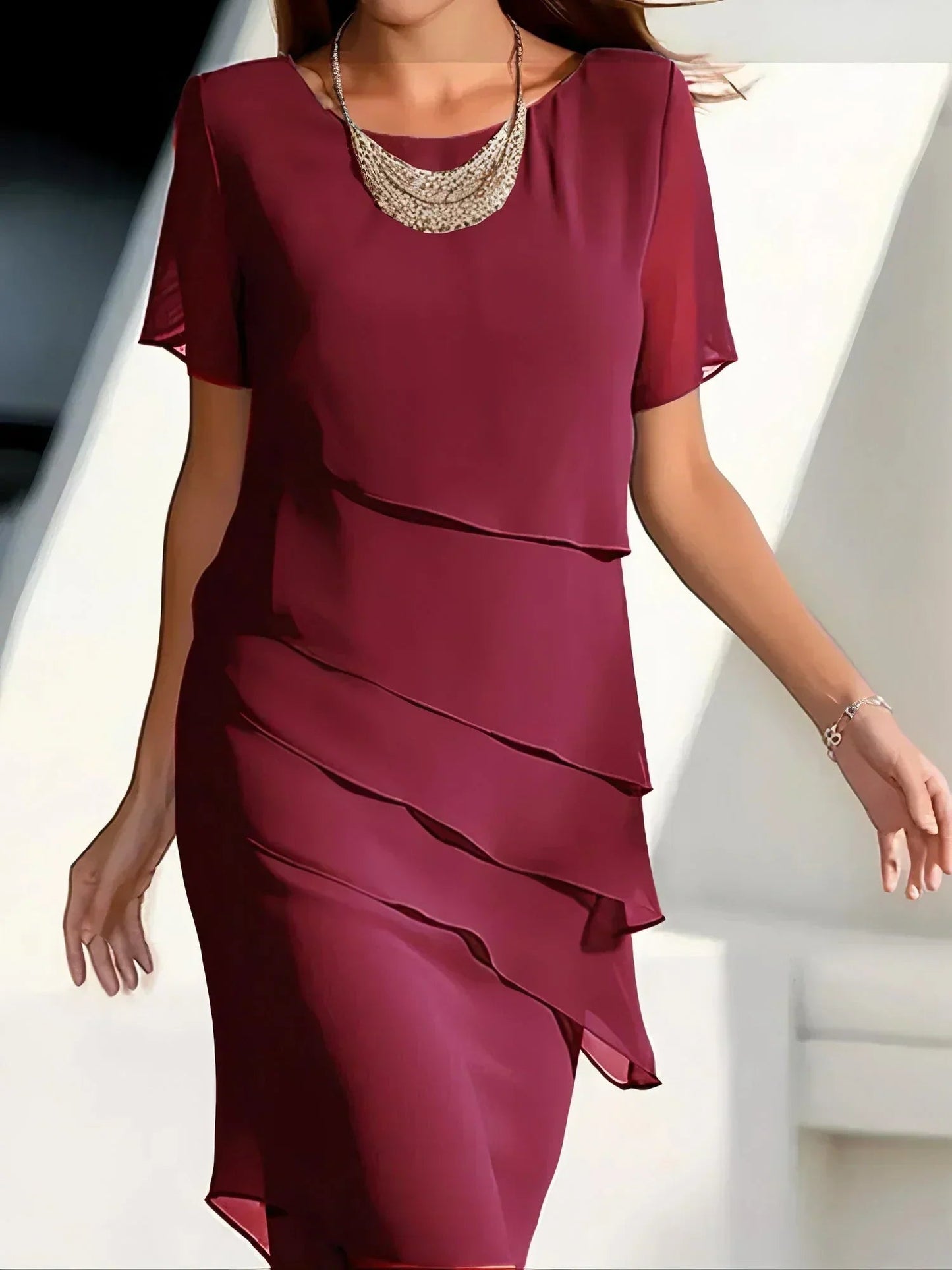 Sukienka Damska z Mieszanki Poliestru | Elegancka Sukienka na Wesele z Luksusowym Wykończeniem