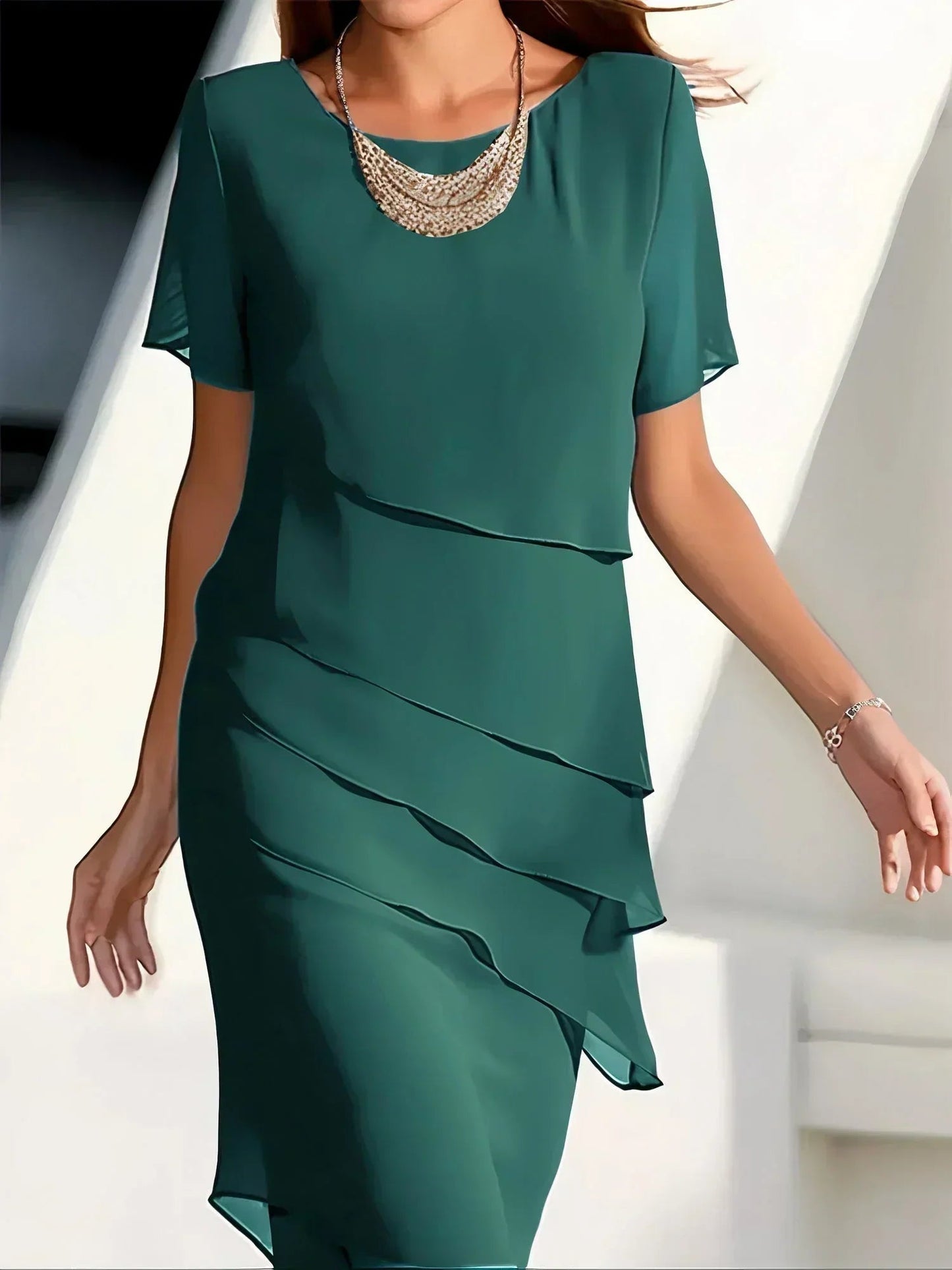 Sukienka Damska z Mieszanki Poliestru | Elegancka Sukienka na Wesele z Luksusowym Wykończeniem
