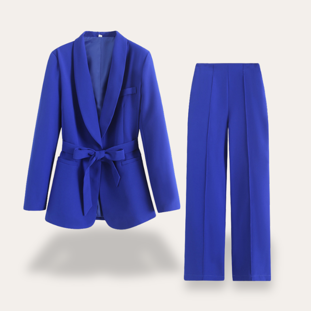 Zestaw Damski z Paskiem | Elegancka Marynarka i Szerokie Spodnie na Wiosnę Lato