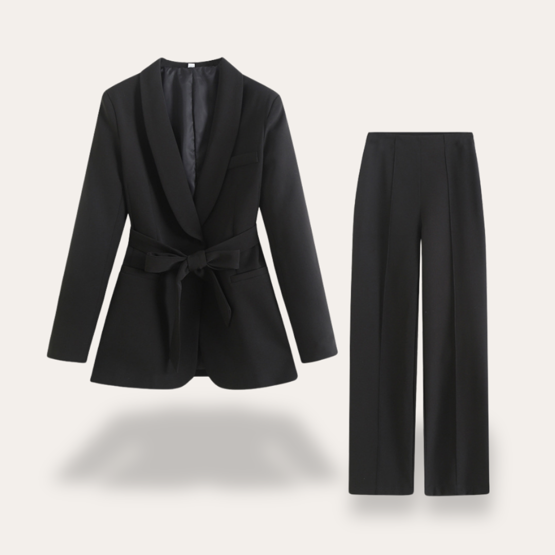Zestaw Damski z Paskiem | Elegancka Marynarka i Szerokie Spodnie na Wiosnę Lato